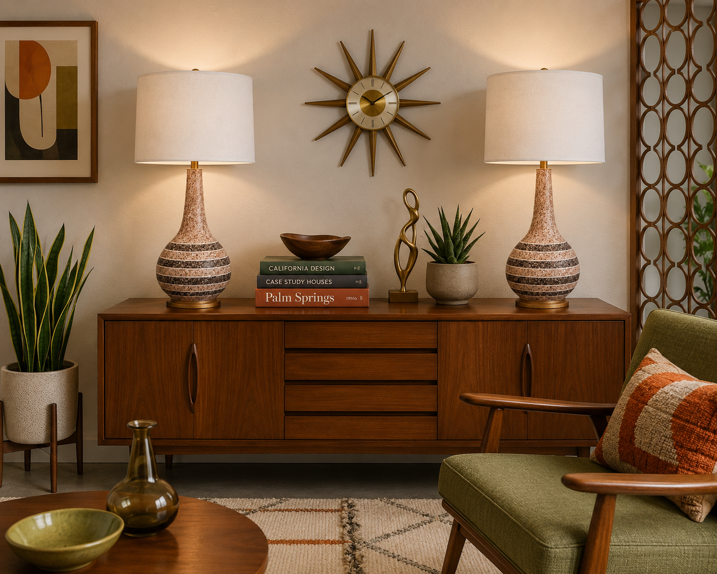 Pair of Mid-Century Striped Lamps