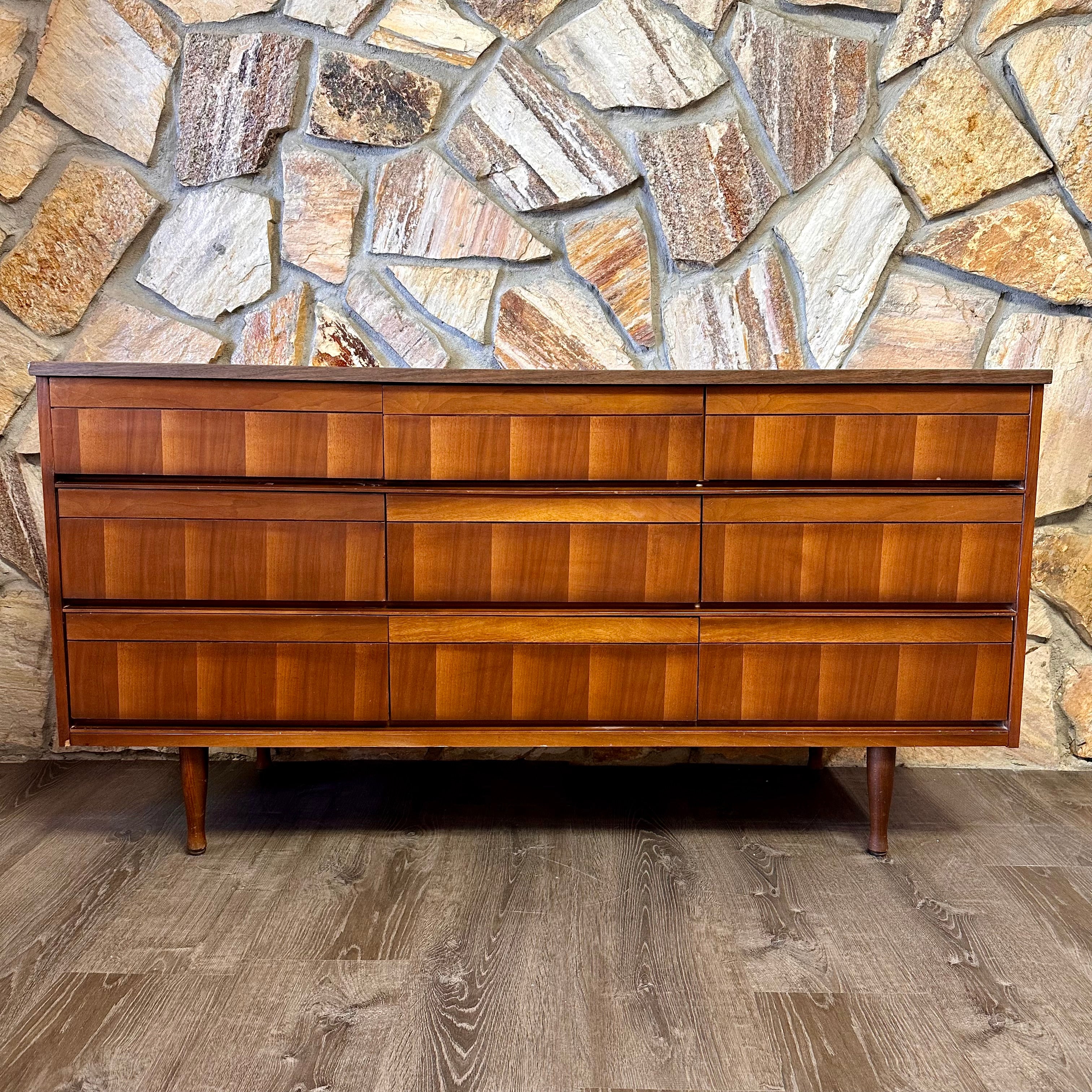 Mid Century Modern Nine Drawer Dresser