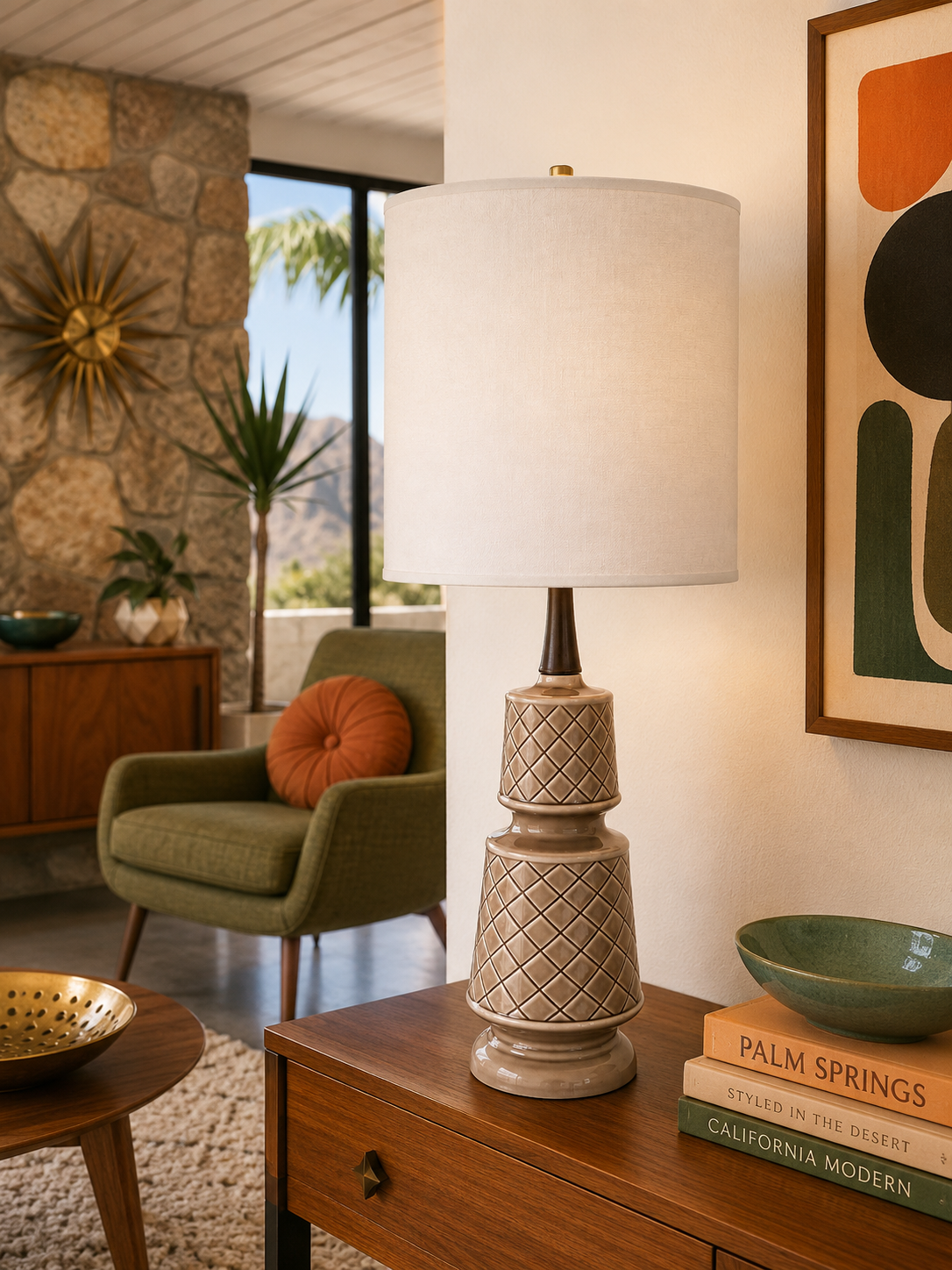 Mid-Century Glazed with Diamond Shapes Table Lamp