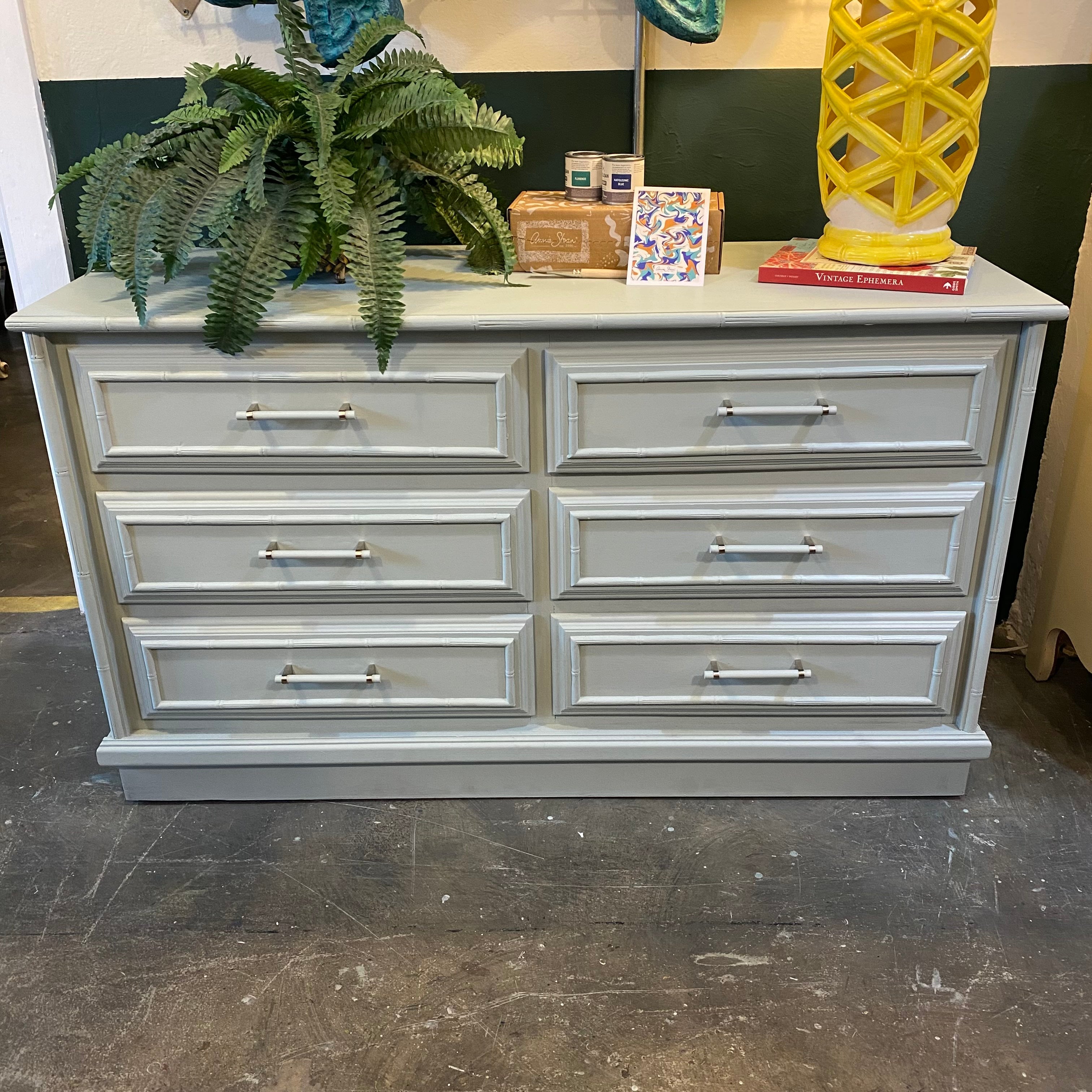 Faux Bamboo Six Drawer Dresser