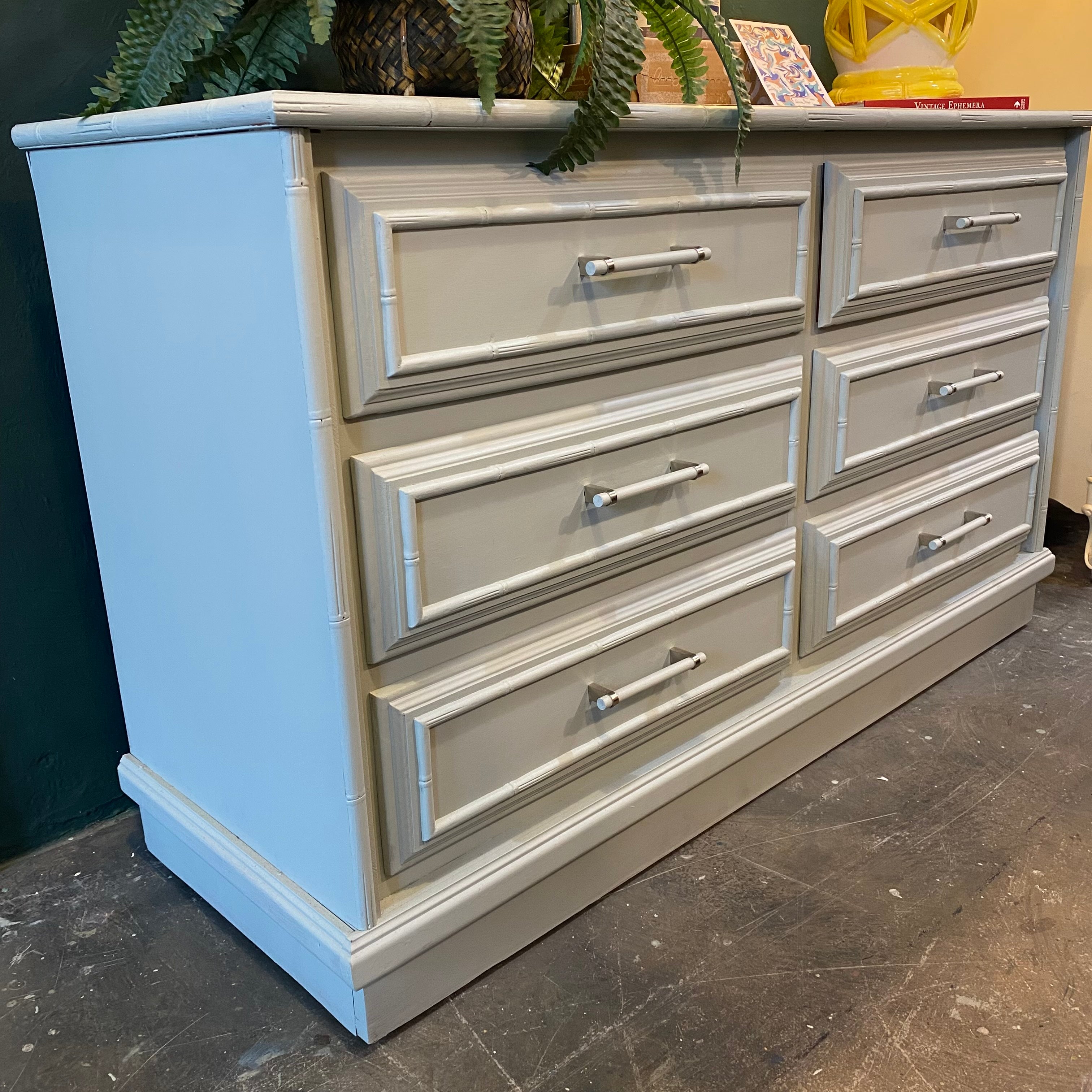 Faux Bamboo Six Drawer Dresser