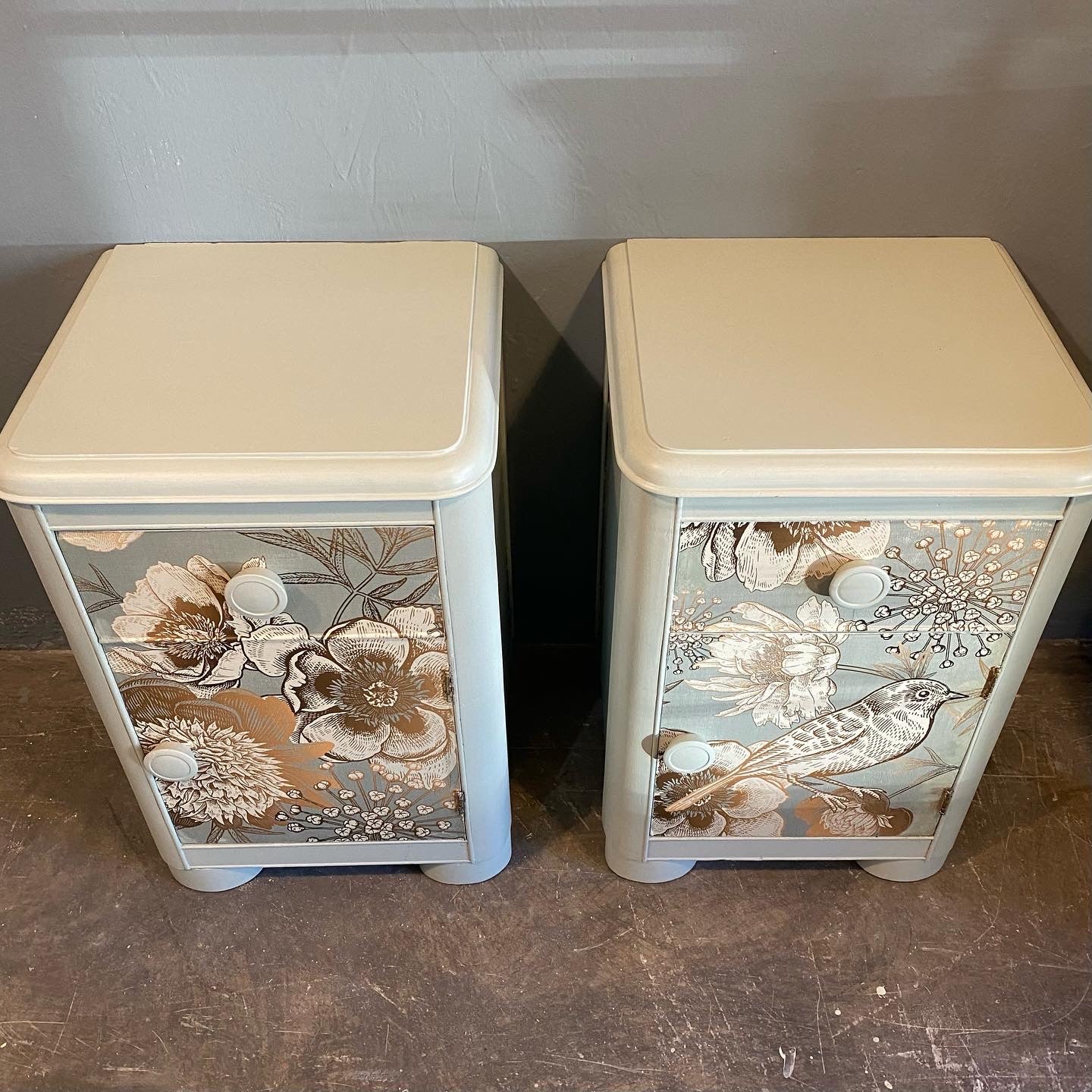 Pair of Art Deco Foil Bird Nightstands