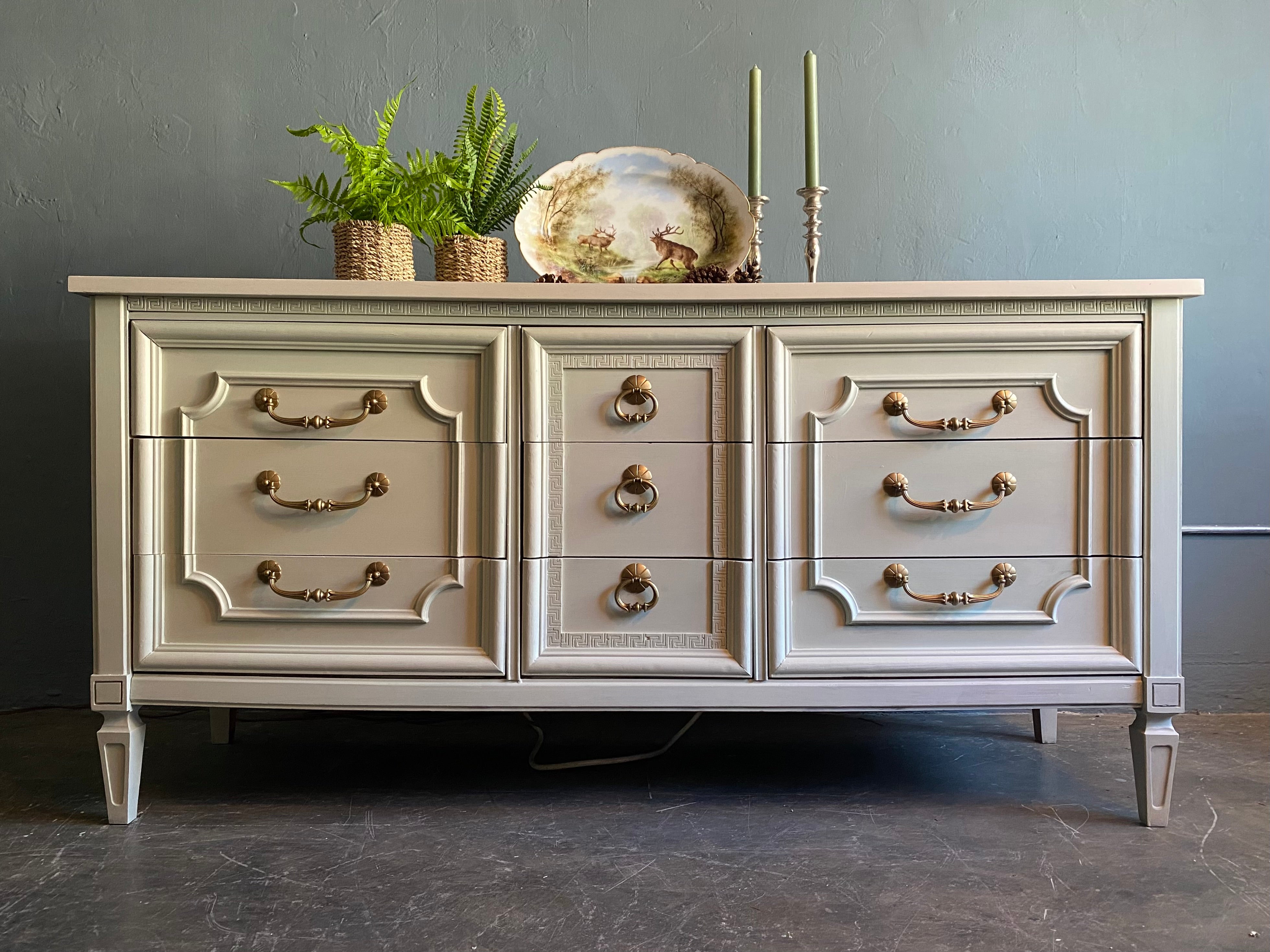 Pale Green Nine Drawer Dresser