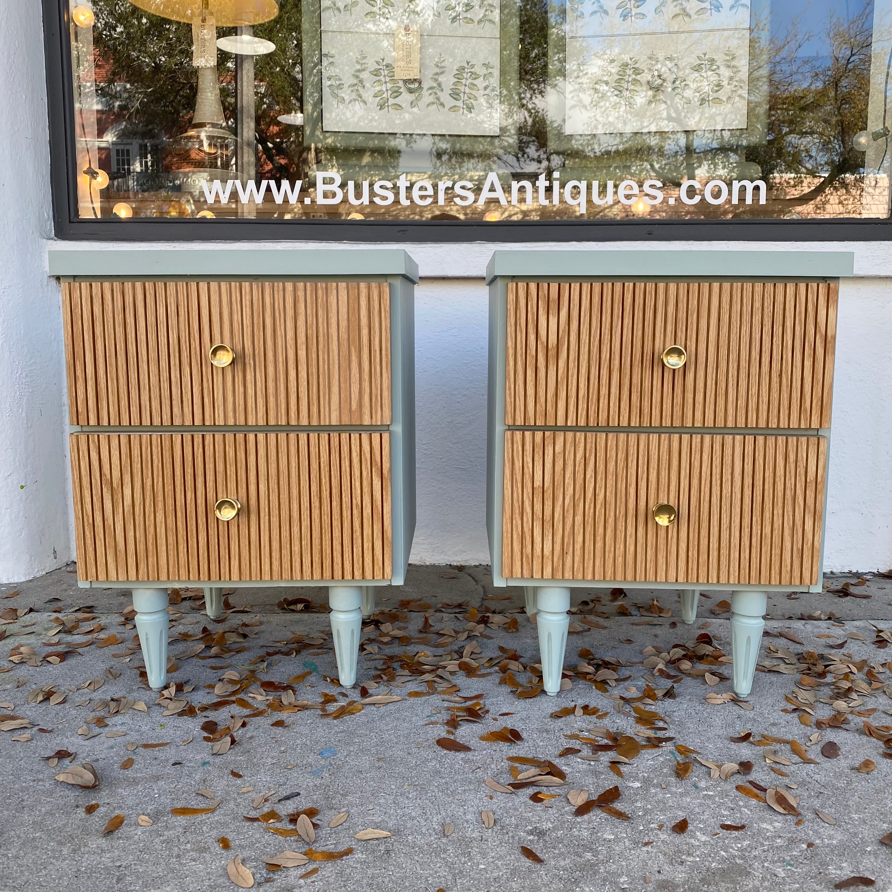 Pair of Blue and Wood MCM Nightstands