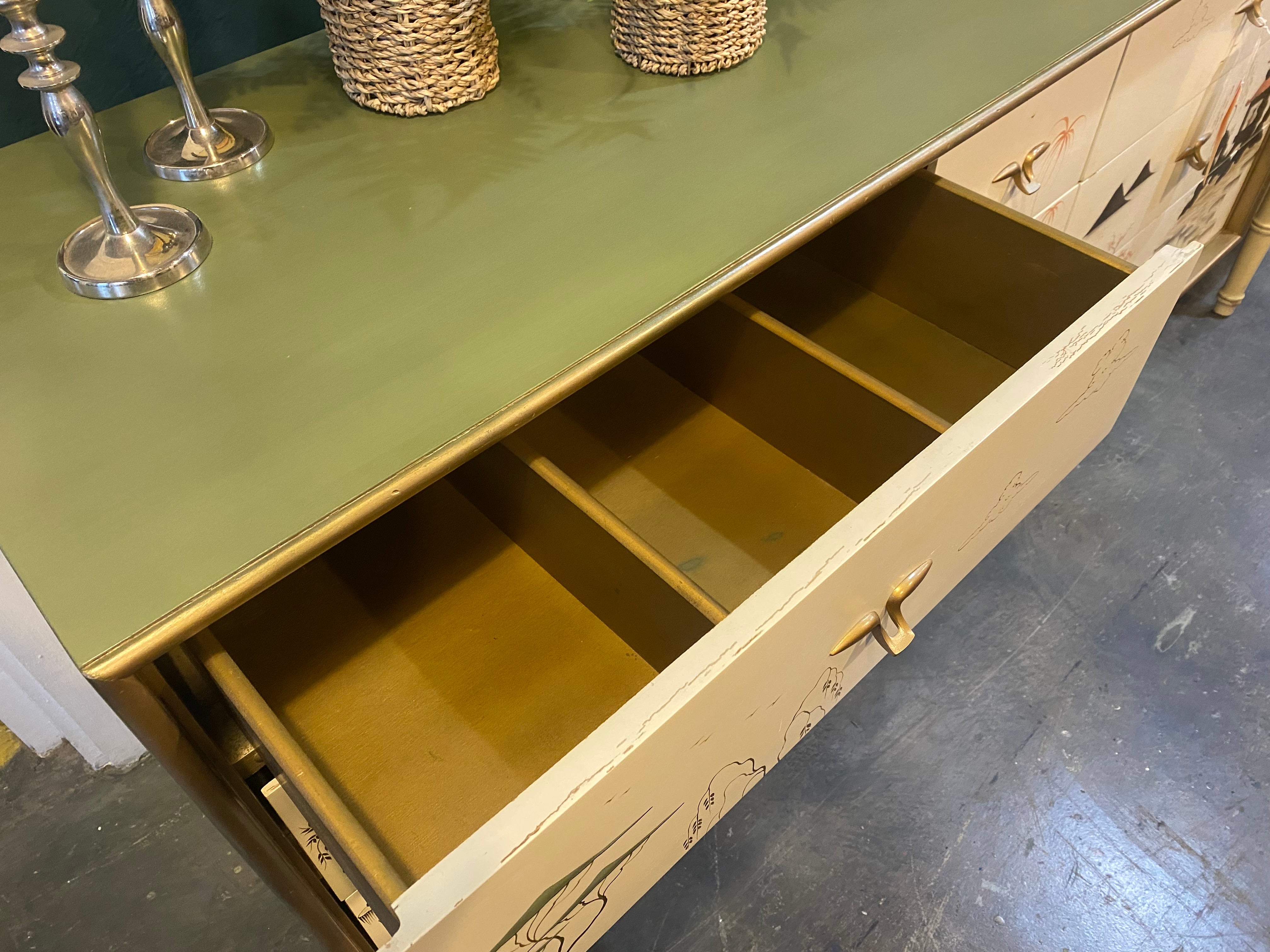 Mid Century Asian Inspired Triple Dresser