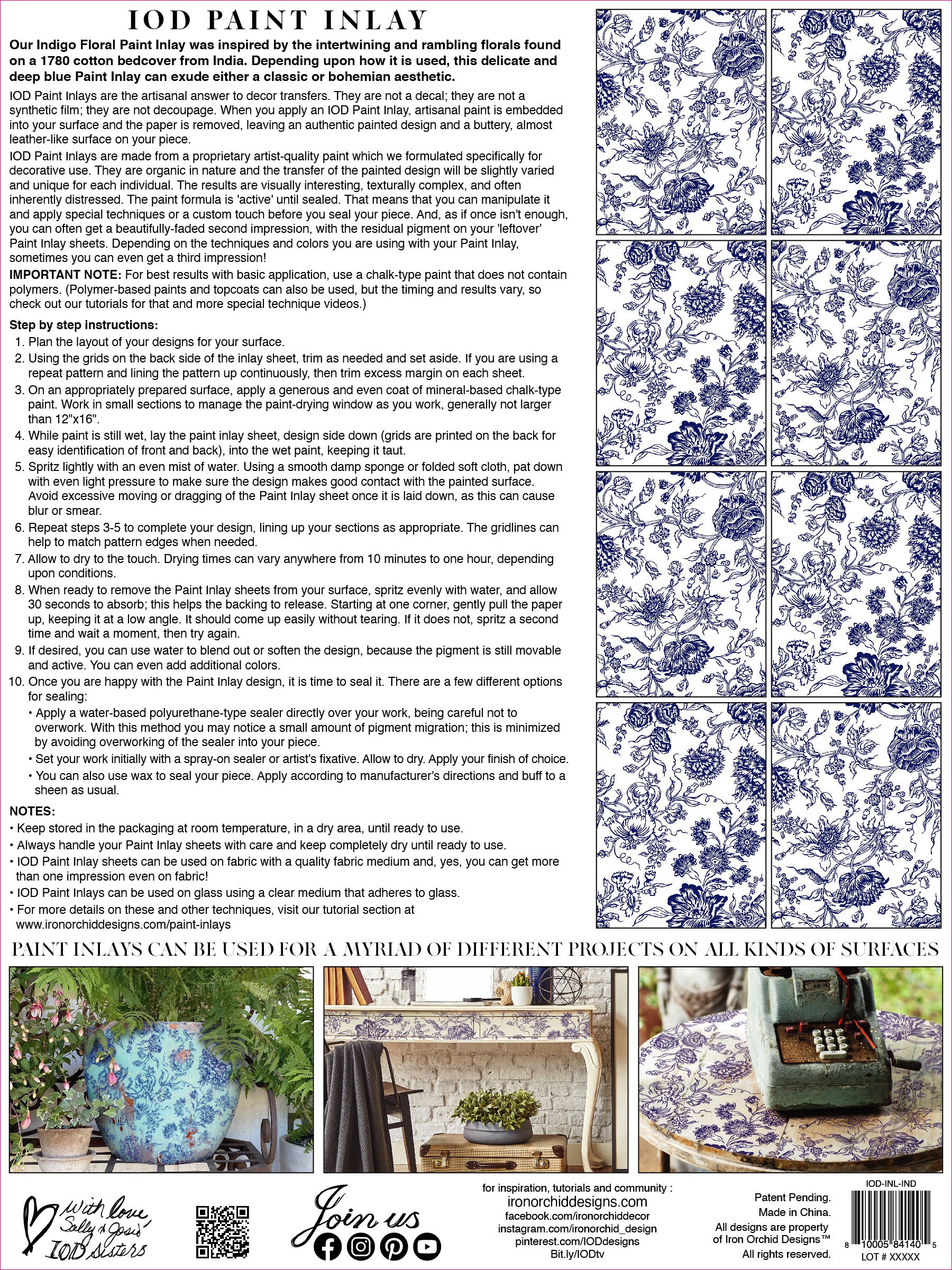 Indigo Floral IOD Paint Inlay