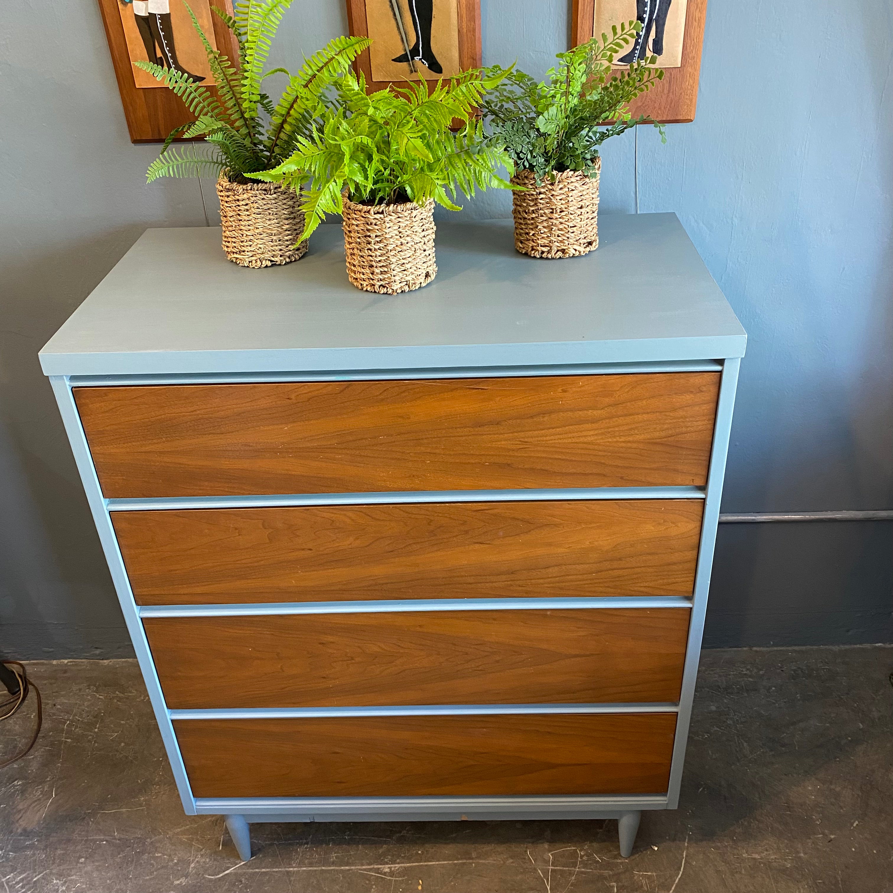 Blue 4 Drawer Mid Century Chest