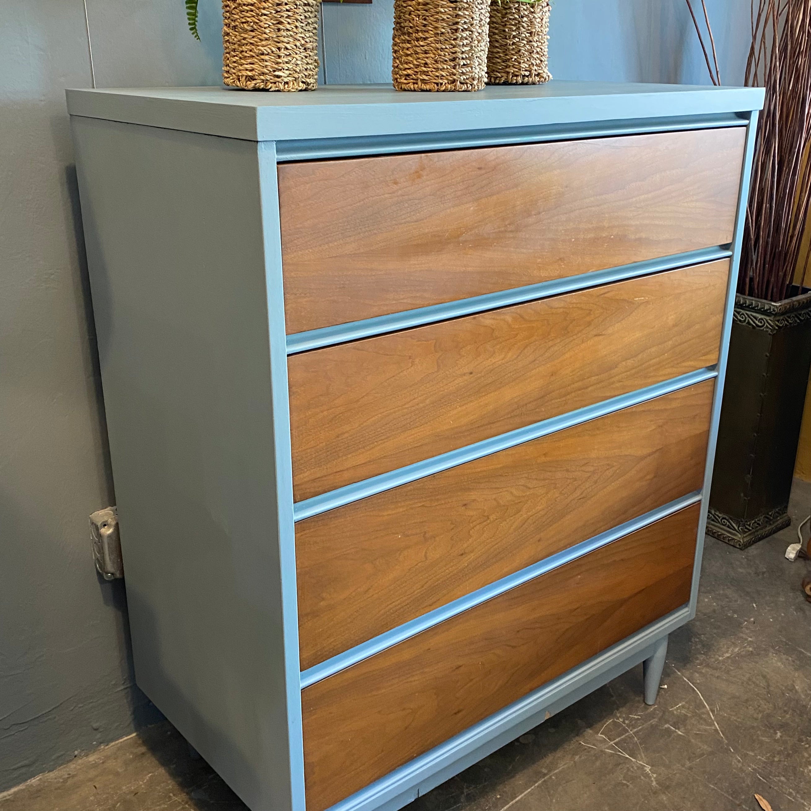 Blue 4 Drawer Mid Century Chest
