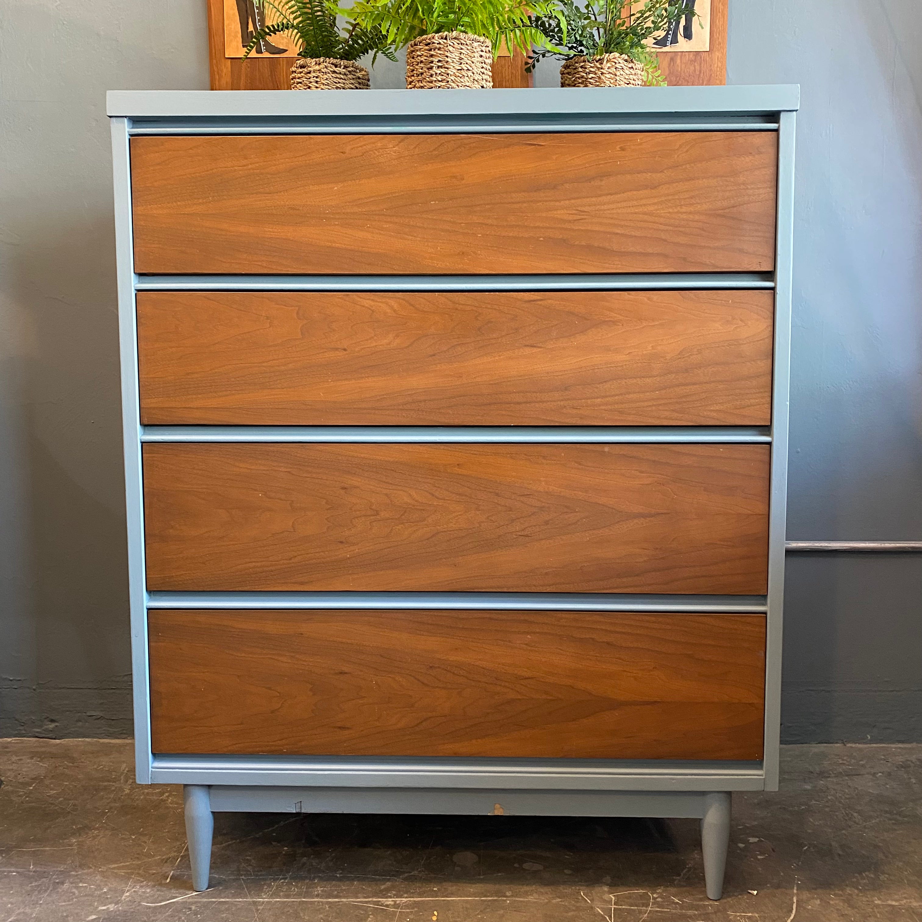 Blue 4 Drawer Mid Century Chest