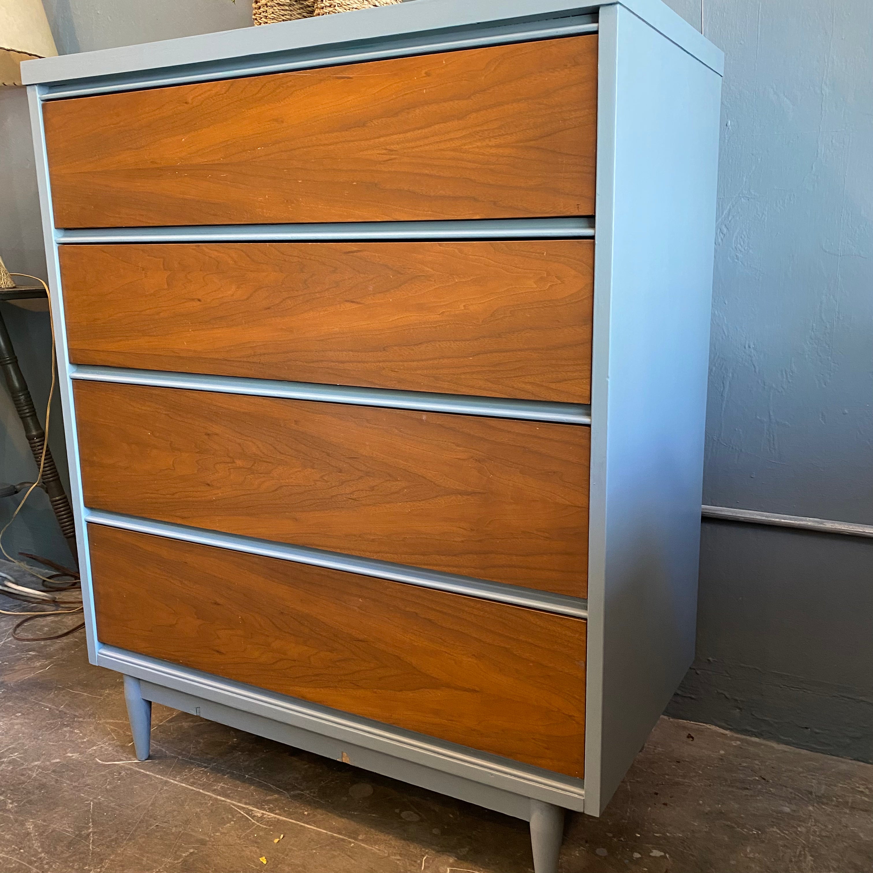 Blue 4 Drawer Mid Century Chest