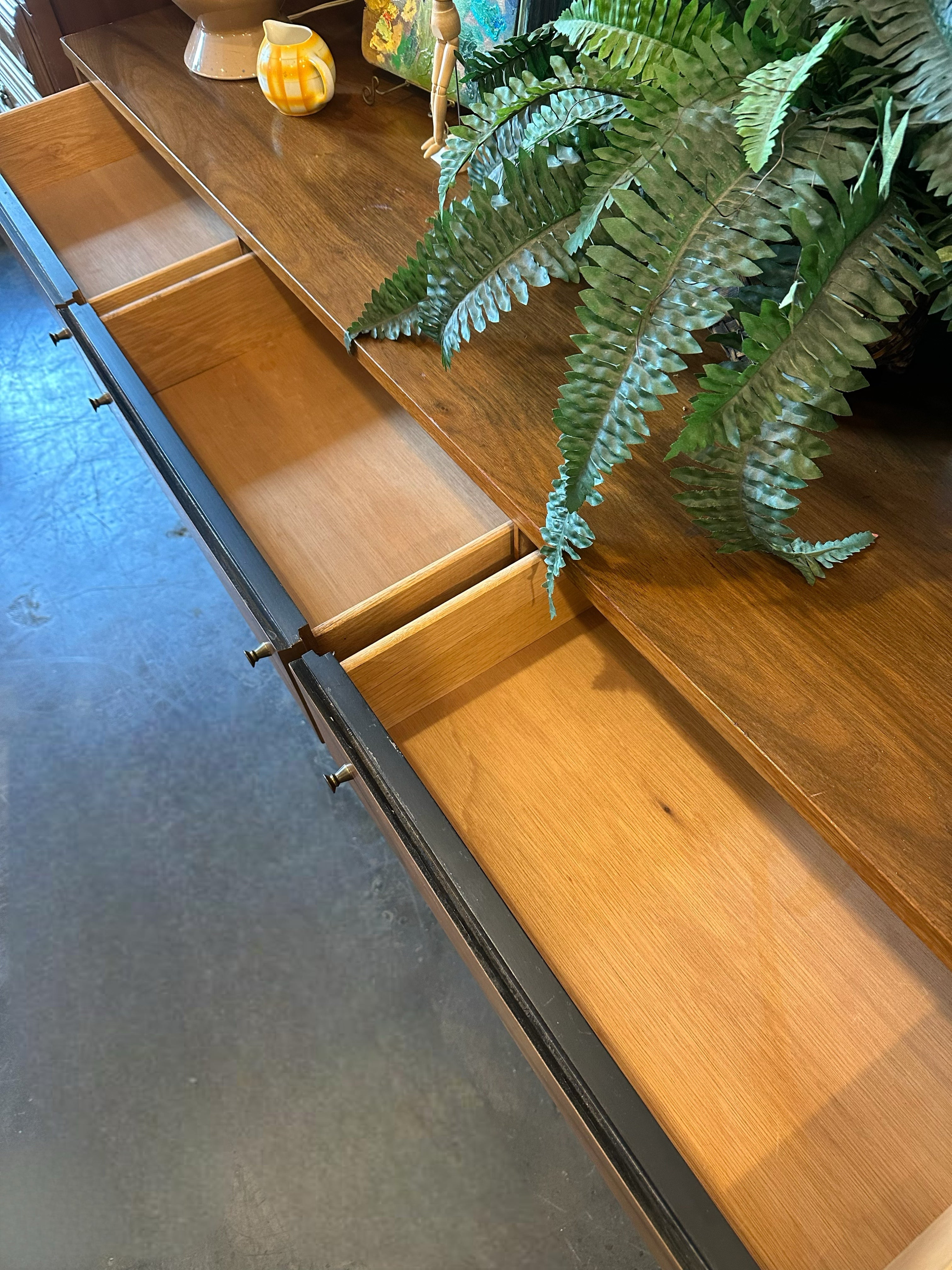 Mid Century Modern Triple Dresser with Bowtie Accents