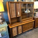 Mid Century China Cabinet with Cane Detailing and Sliding Glass Doors