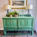 Beautiful Hand-Painted Green Antique Buffet | Vintage Sideboard | Farmhouse Furniture