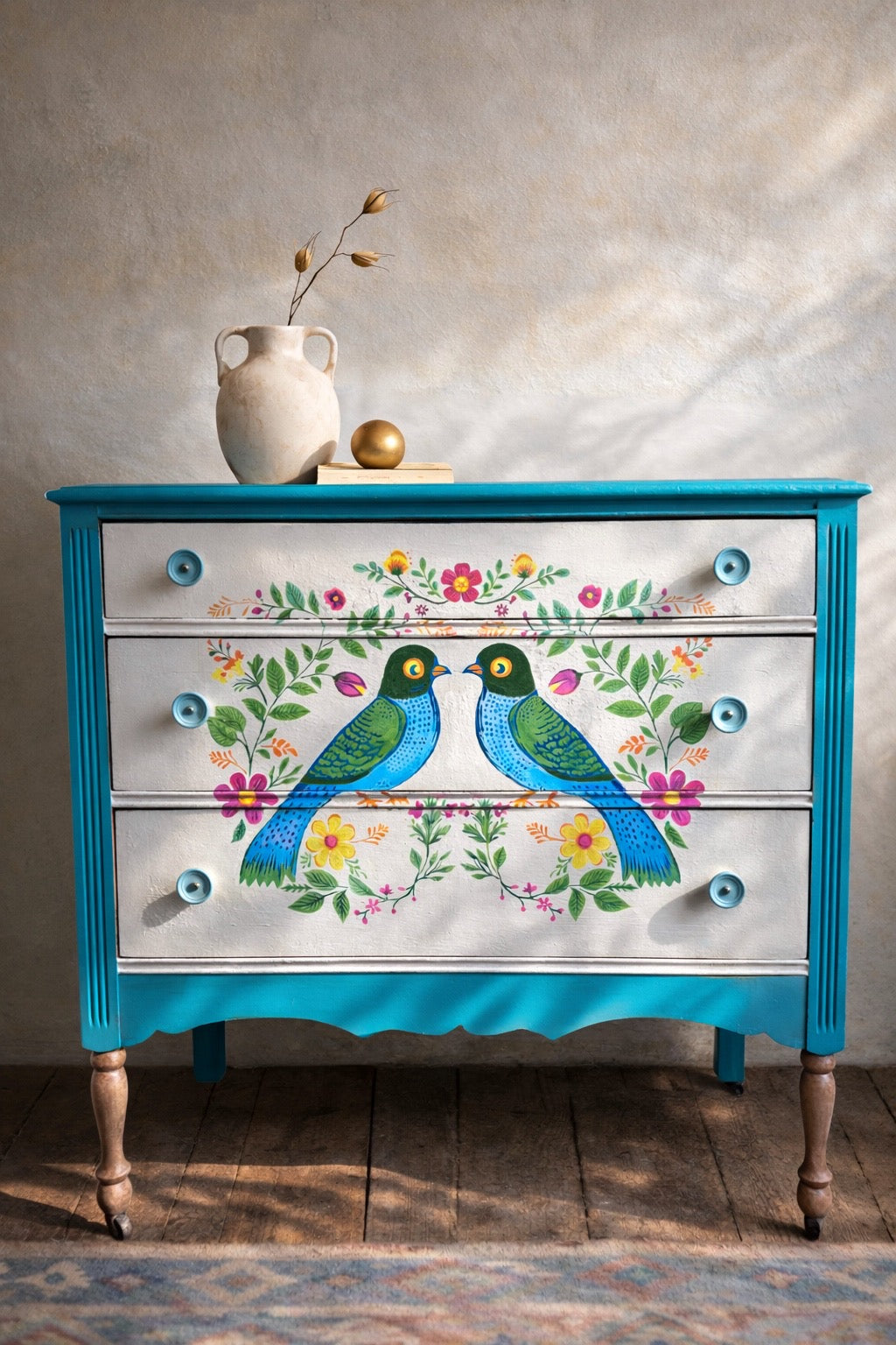 Hand-Painted Folk Art Dresser – One of a Kind