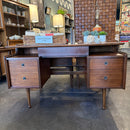 Mainline by Hooker Mid Century Walnut Double Pedestal Floating Top Desk