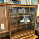 Mid Century China Cabinet with Cane Detailing and Sliding Glass Doors