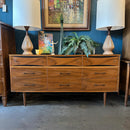 Mid Century Modern Triple Dresser with Bowtie Accents