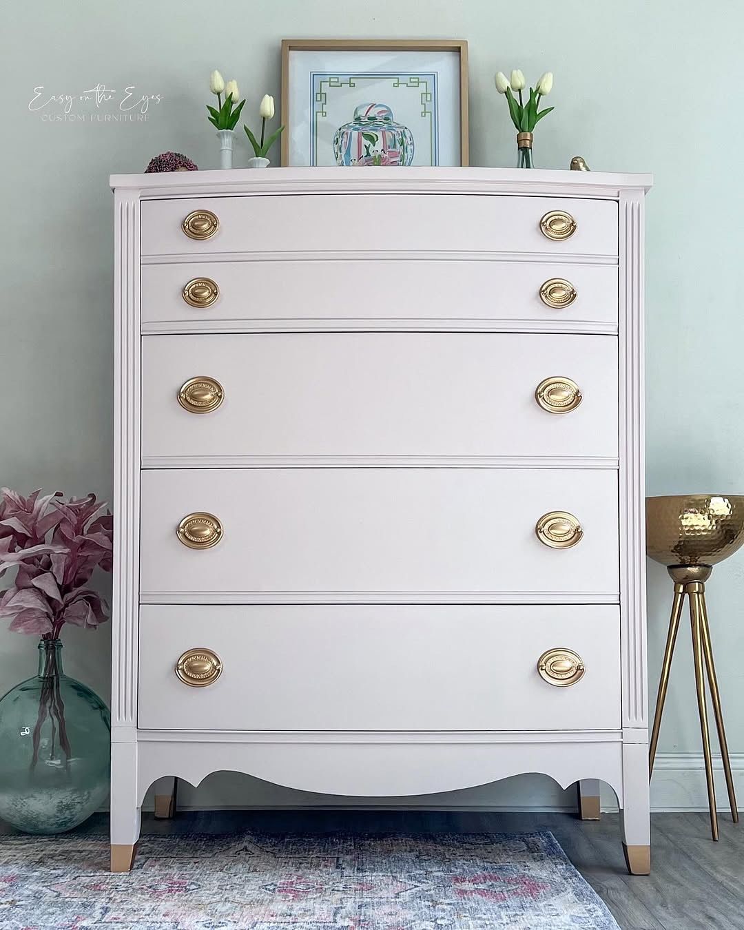 Pointe Silk Satin Paint Hepplewhite chest with brass handles
