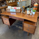Mainline by Hooker Mid Century Walnut Double Pedestal Floating Top Desk