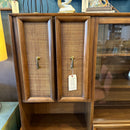 Mid Century China Cabinet with Cane Detailing and Sliding Glass Doors