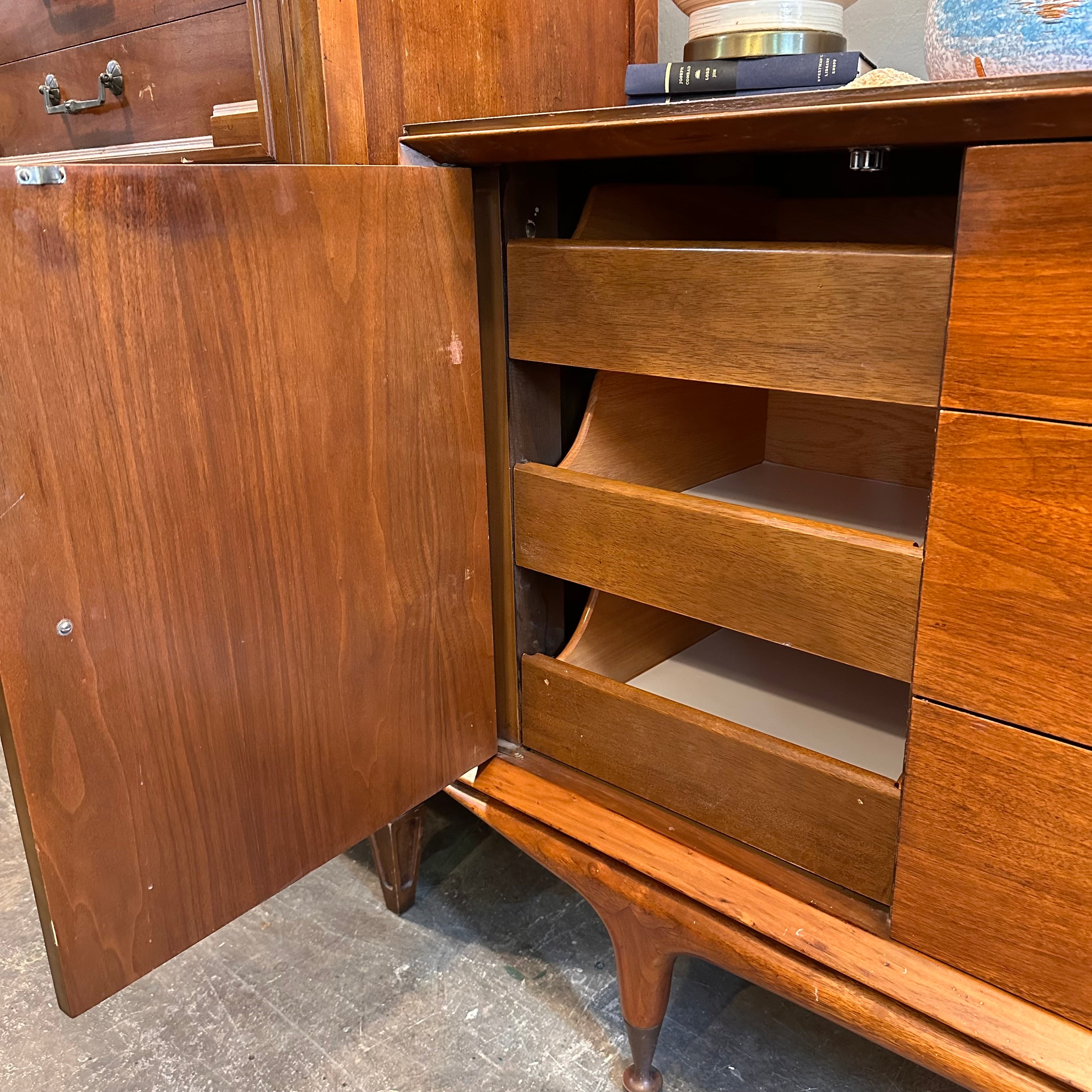 Mid Century Triple Dresser with Two Doors