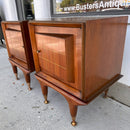 Pair of Mid Century Nightstands with Doors and Glass Shelves