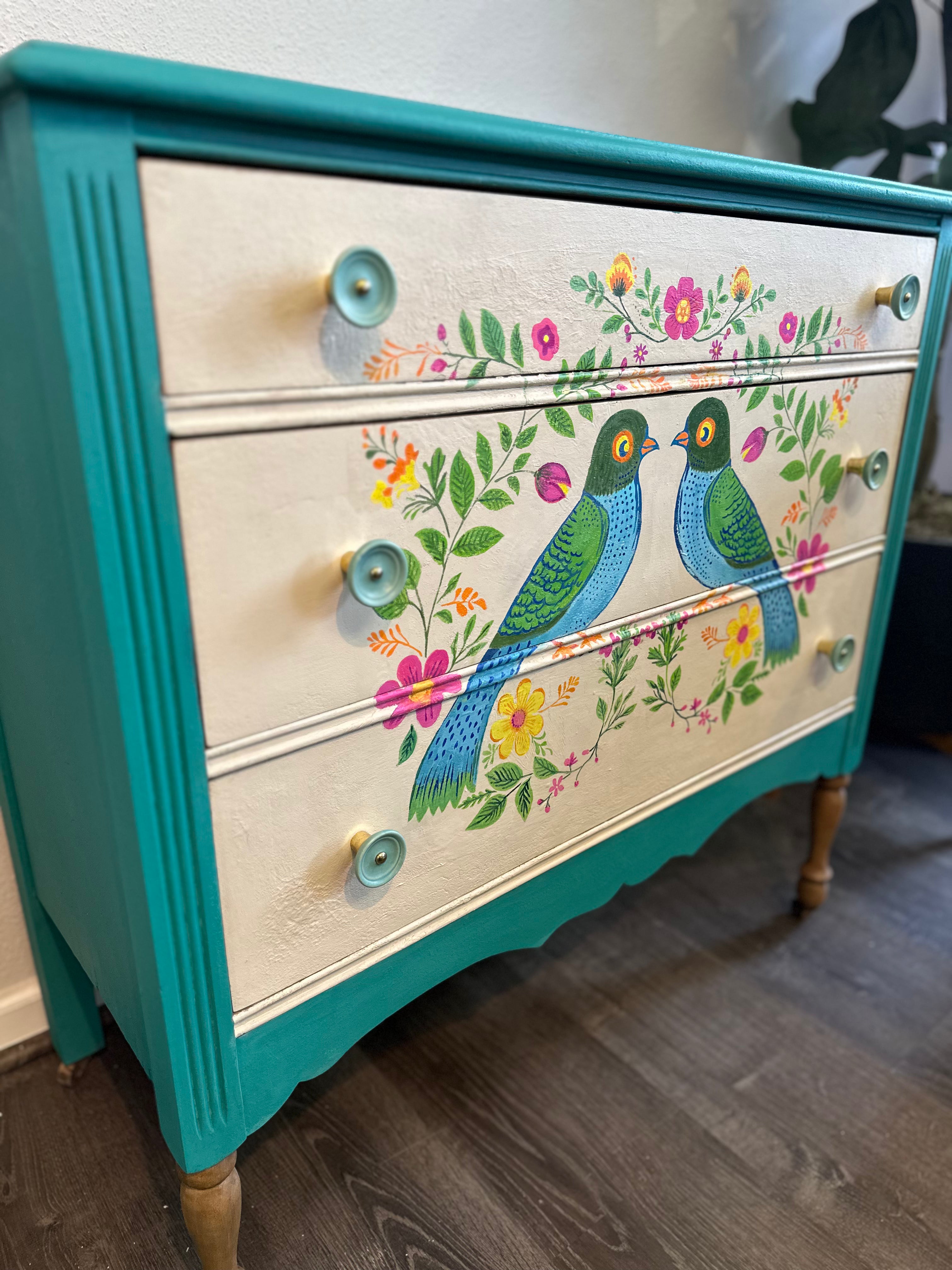 Hand-Painted Folk Art Dresser – One of a Kind