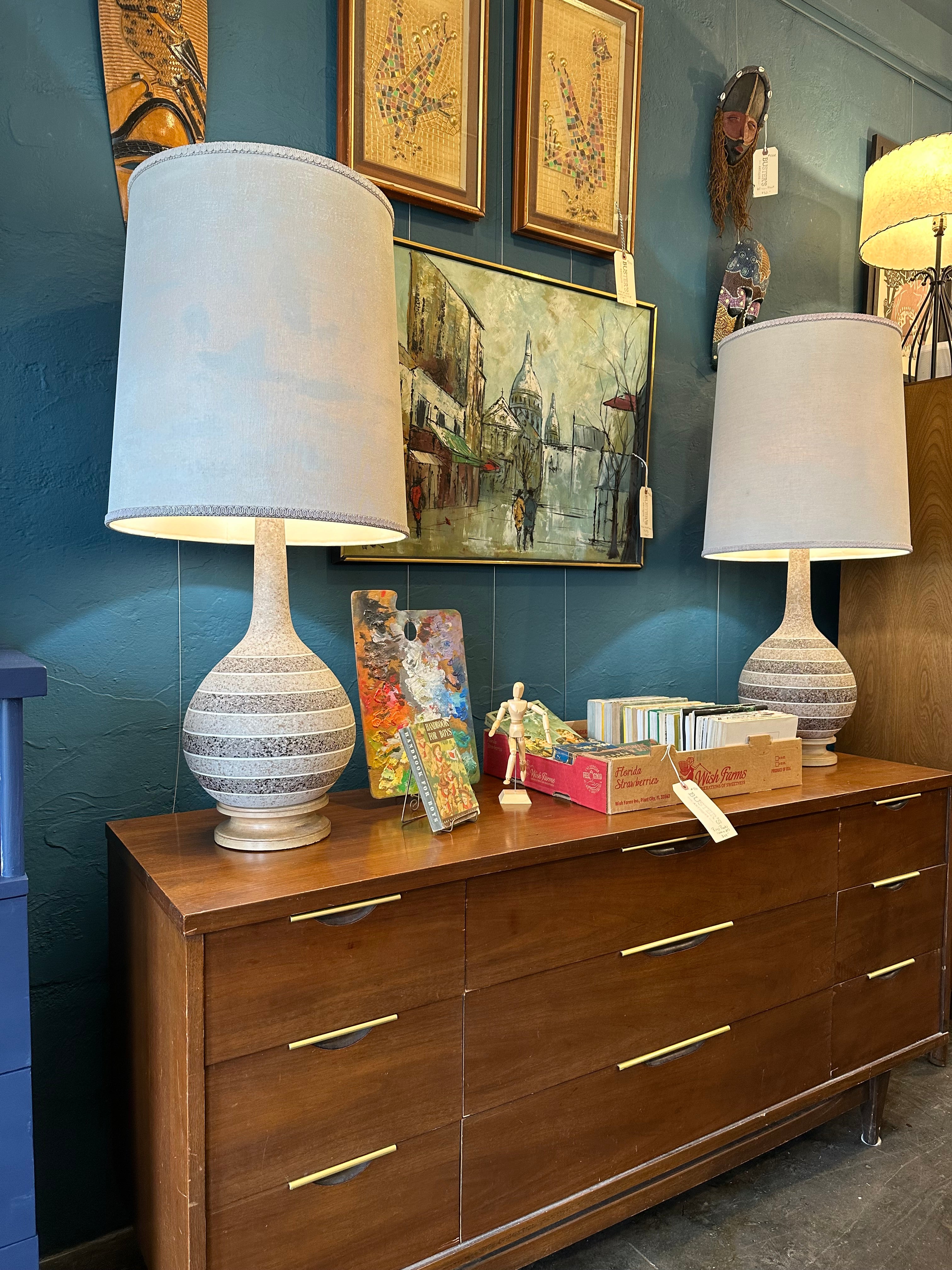 Pair of MCM Striped Lamps
