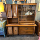 Mid Century China Cabinet with Cane Detailing and Sliding Glass Doors