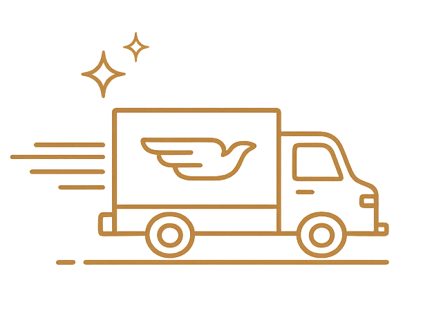 Icon of a delivery truck with wings on a white background