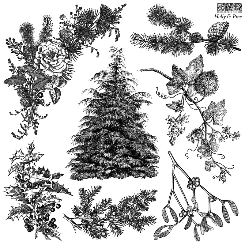 Holly & Pine 12x12 IOD Stamp