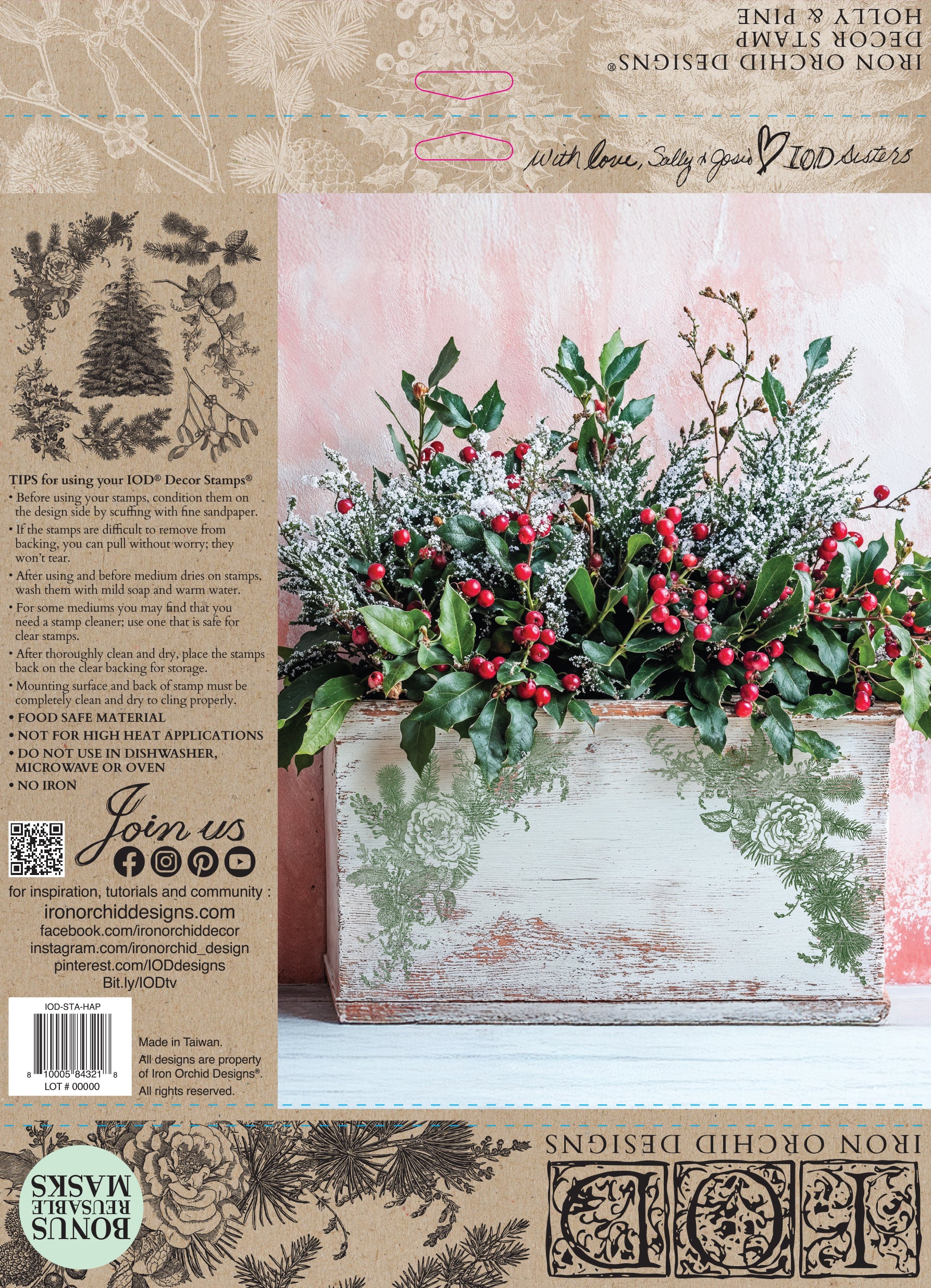 Holly & Pine 12x12 IOD Stamp
