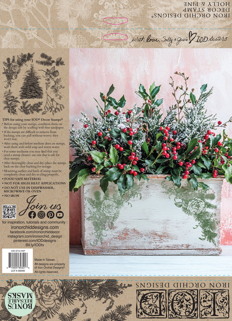 Holly & Pine 12x12 IOD Stamp