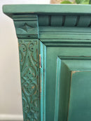 Beautiful Hand-Painted Green Antique Buffet | Vintage Sideboard | Farmhouse Furniture