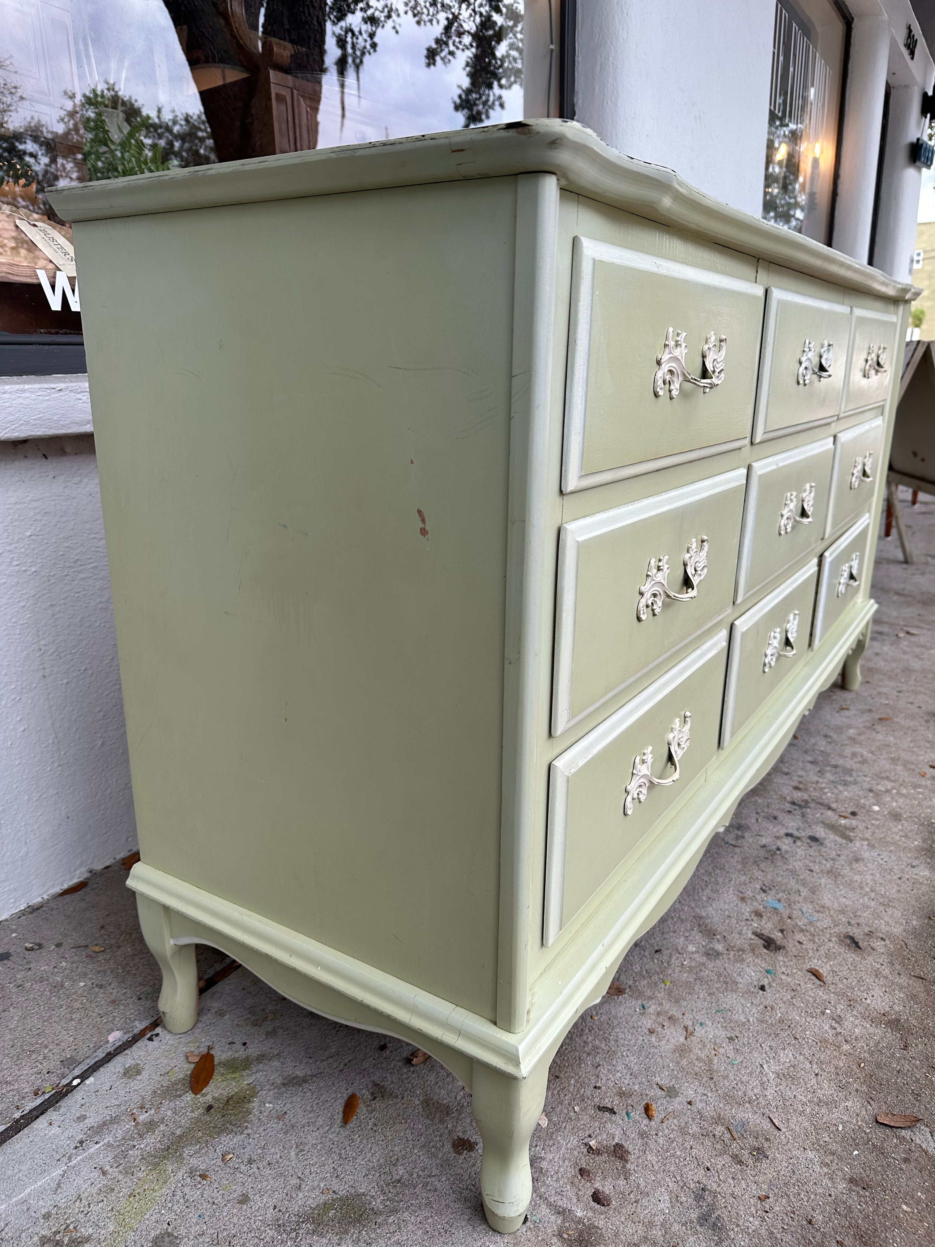 Green French Provincial Triple Dresser