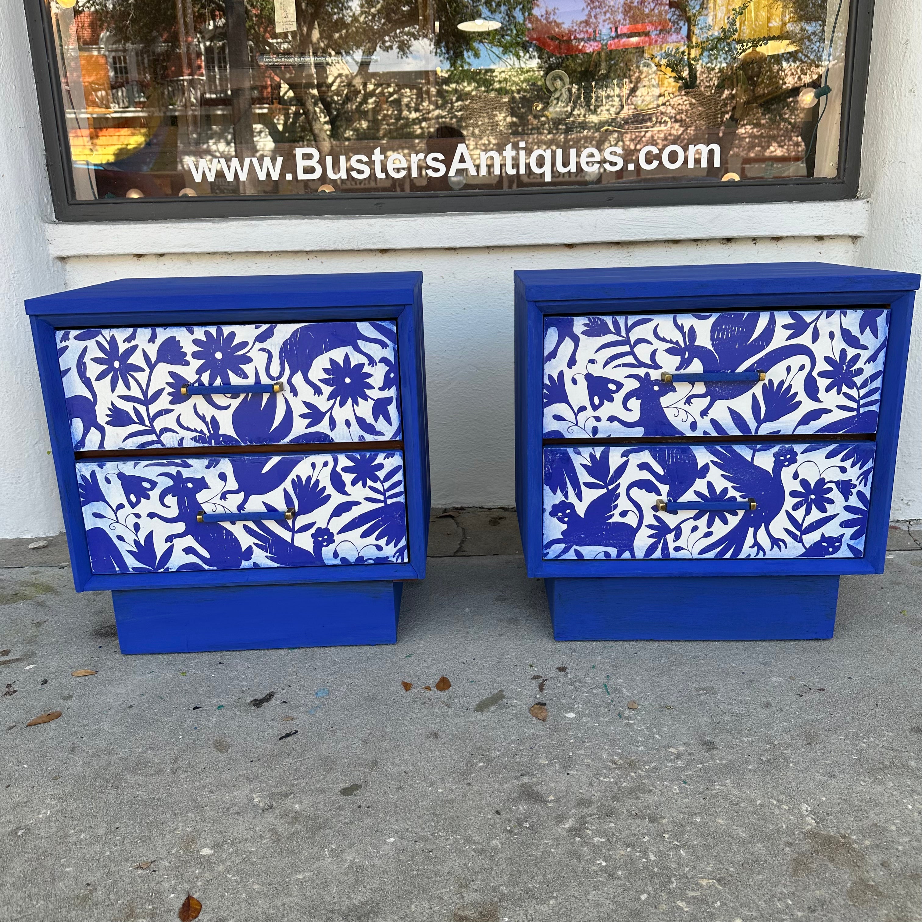 Mid Century 2 Drawer Nightstands with Otomi Design