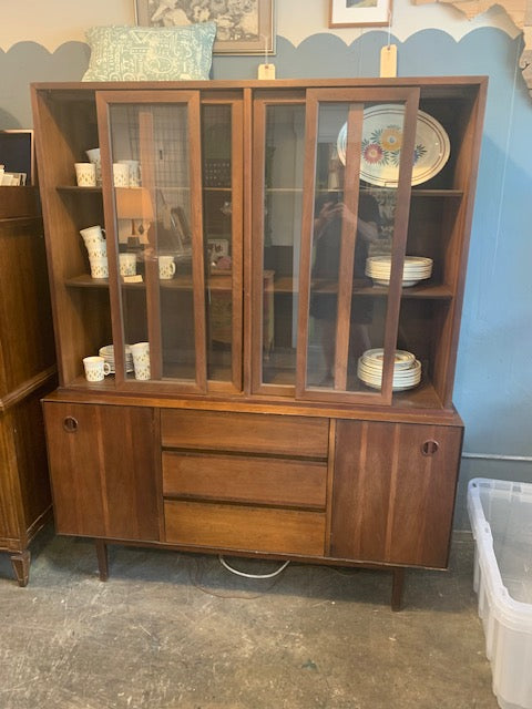 Mid Century Modern China Cabinet by Stanley (Two Pieces)