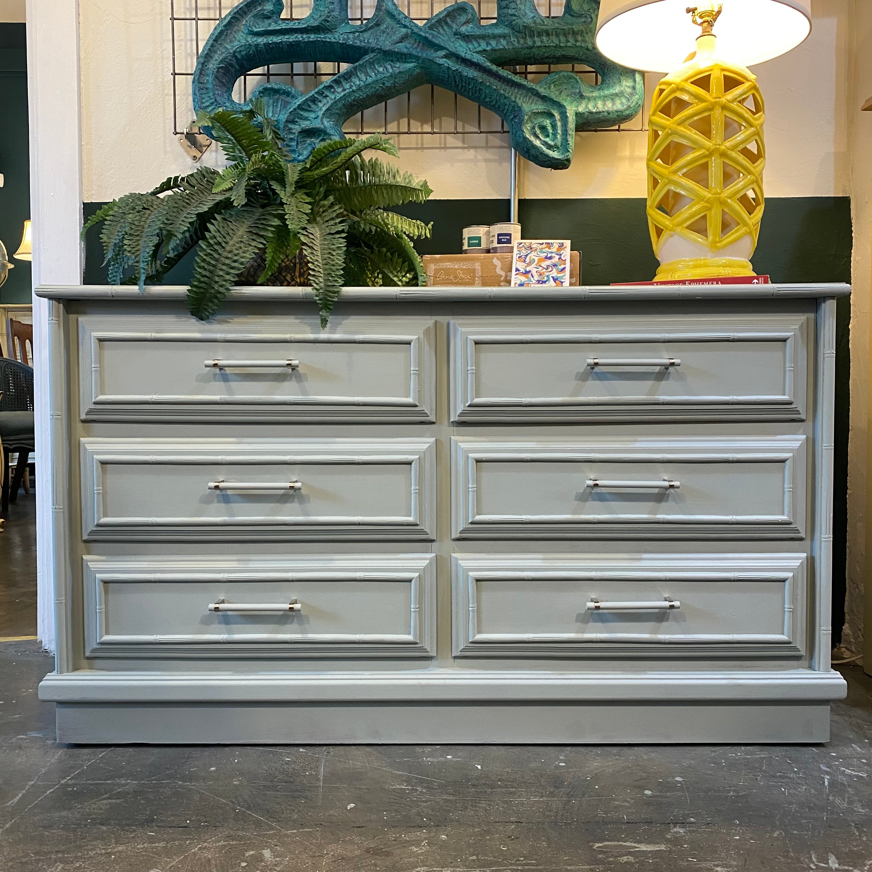 Faux Bamboo Six Drawer Dresser