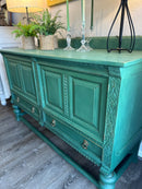 Beautiful Hand-Painted Green Antique Buffet | Vintage Sideboard | Farmhouse Furniture