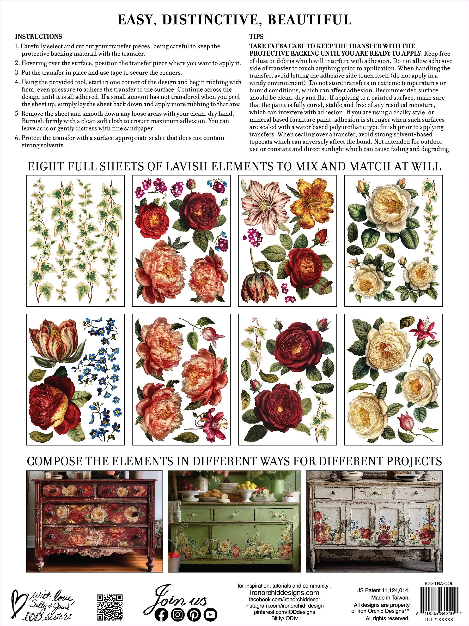 Collage De Fleurs IOD Transfer