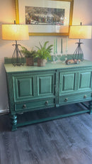 Beautiful Hand-Painted Green Antique Buffet | Vintage Sideboard | Farmhouse Furniture
