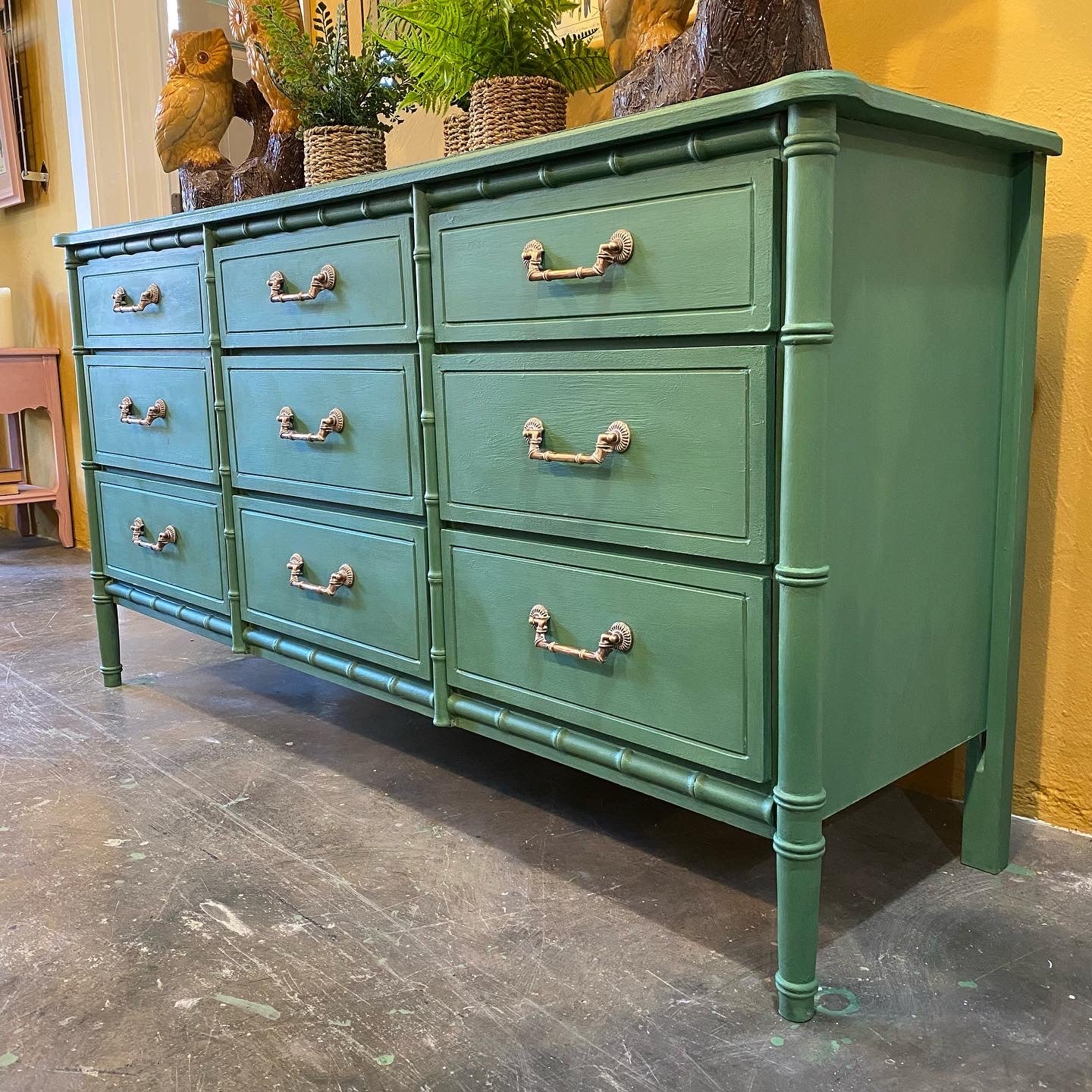 Green Faux Bamboo Triple Dresser