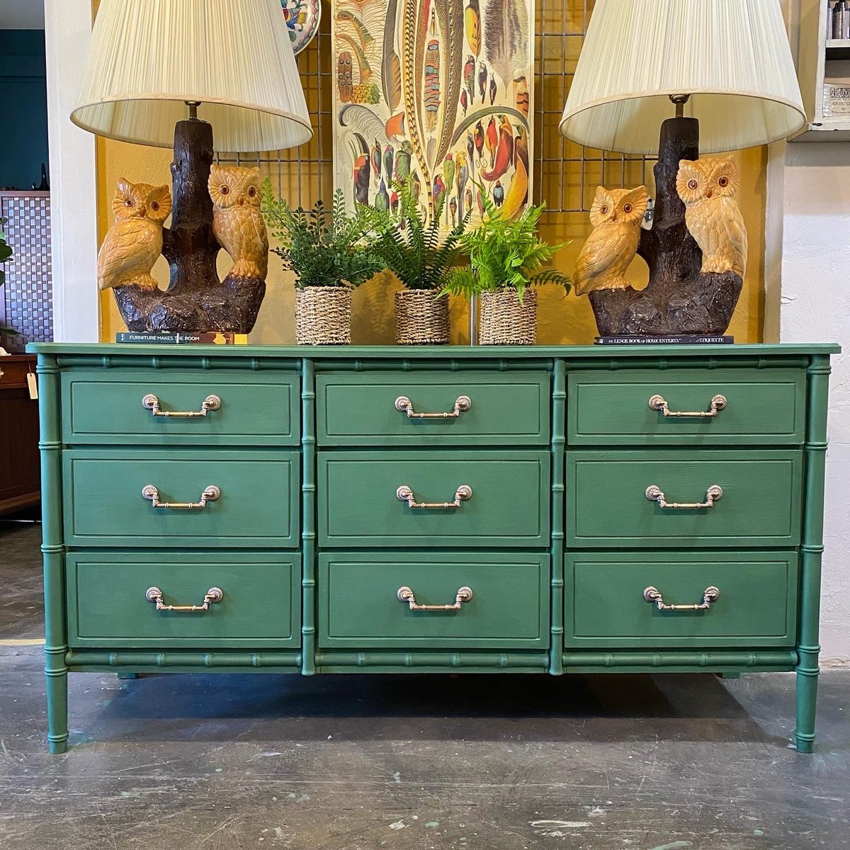 Green Faux Bamboo Triple Dresser