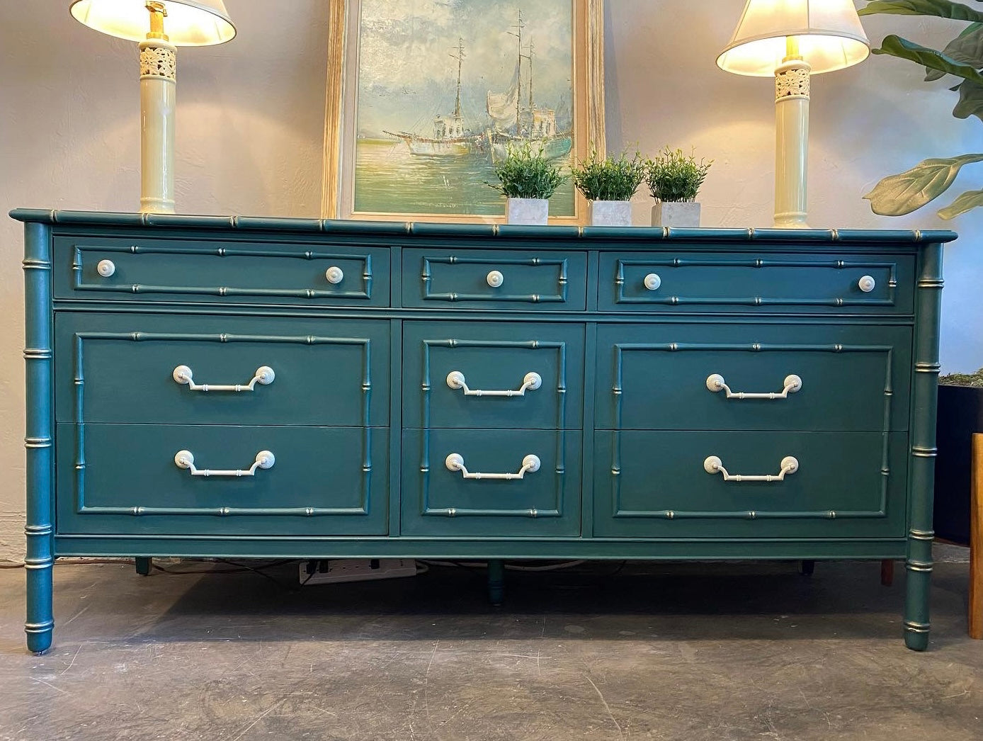 Thomasville Faux Bamboo Triple Dresser