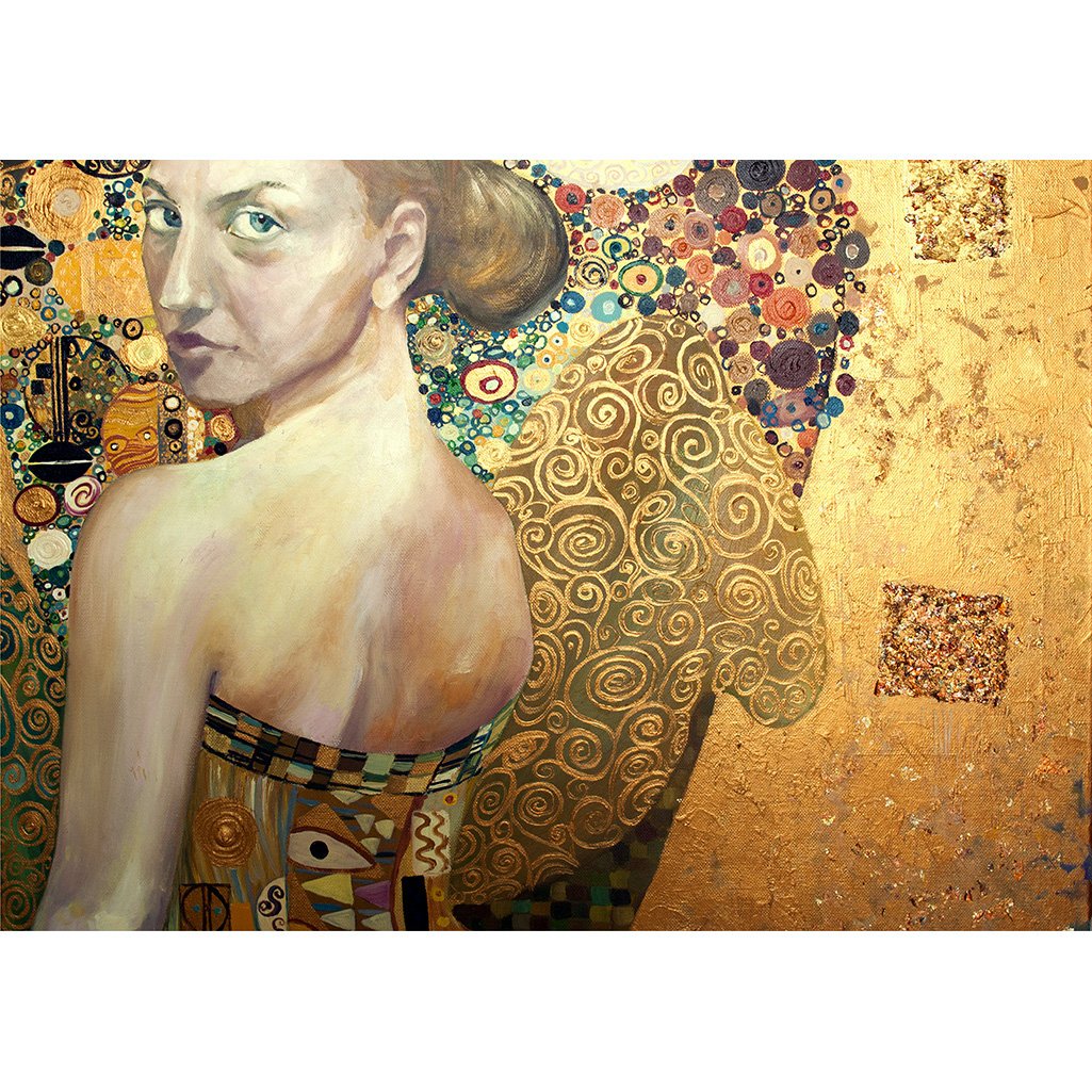 Beautiful Woman in Gold Decoupage Paper