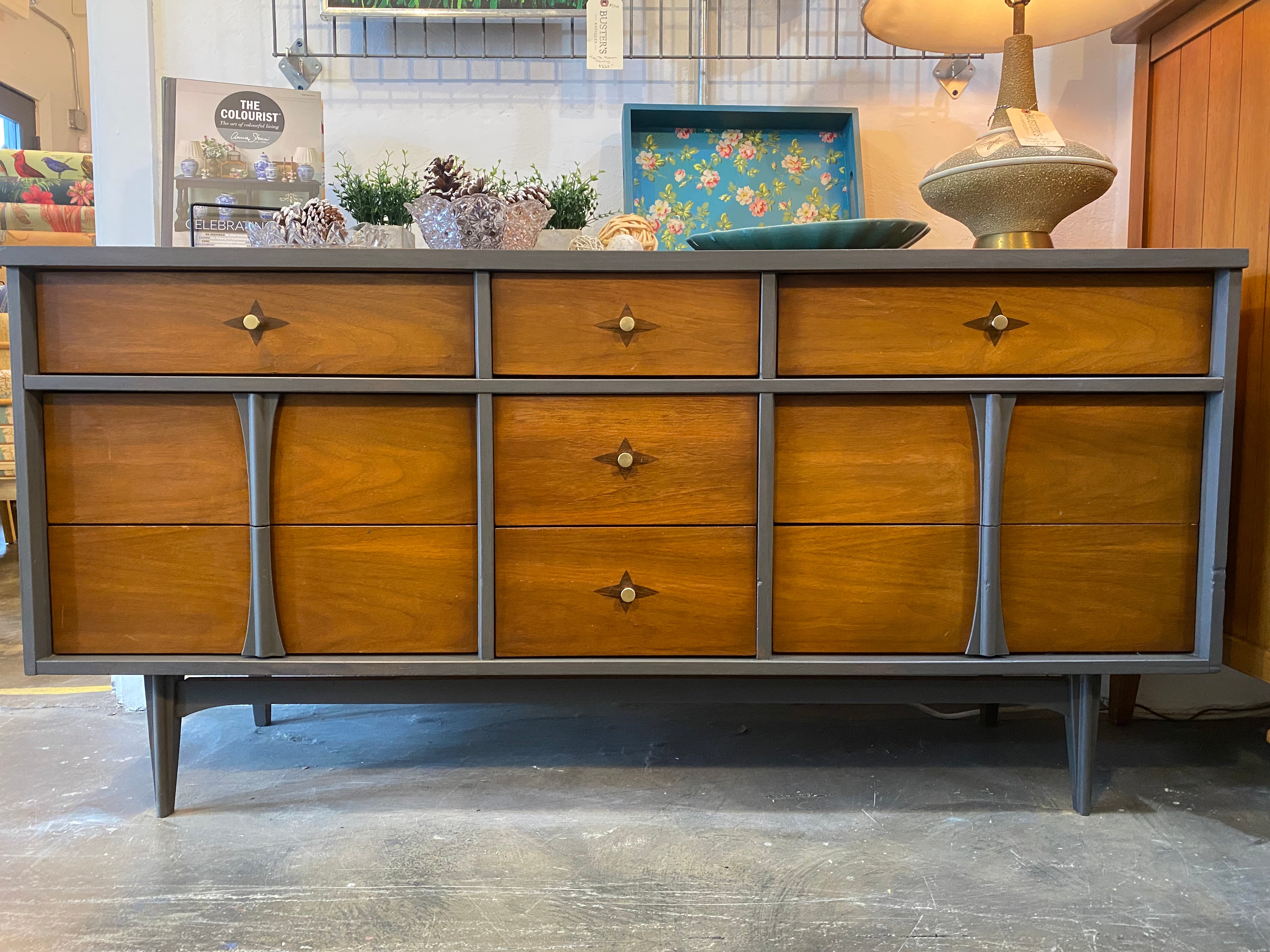 Mid Century Walnut 9 Drawer Dresser